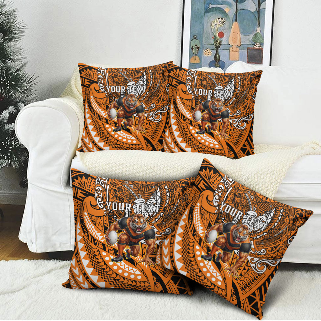 Personalised Wests Tigers Pillow Cover Polynesian Tribal Art Style With Powerful Tiger Mascot