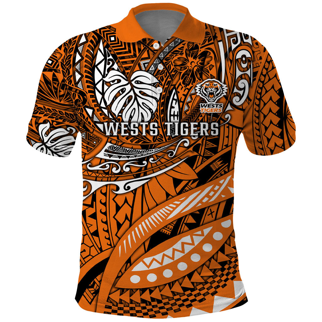 Personalised Wests Tigers Polo Shirt Polynesian Tribal Art Style With Powerful Tiger Mascot
