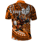 Personalised Wests Tigers Polo Shirt Polynesian Tribal Art Style With Powerful Tiger Mascot