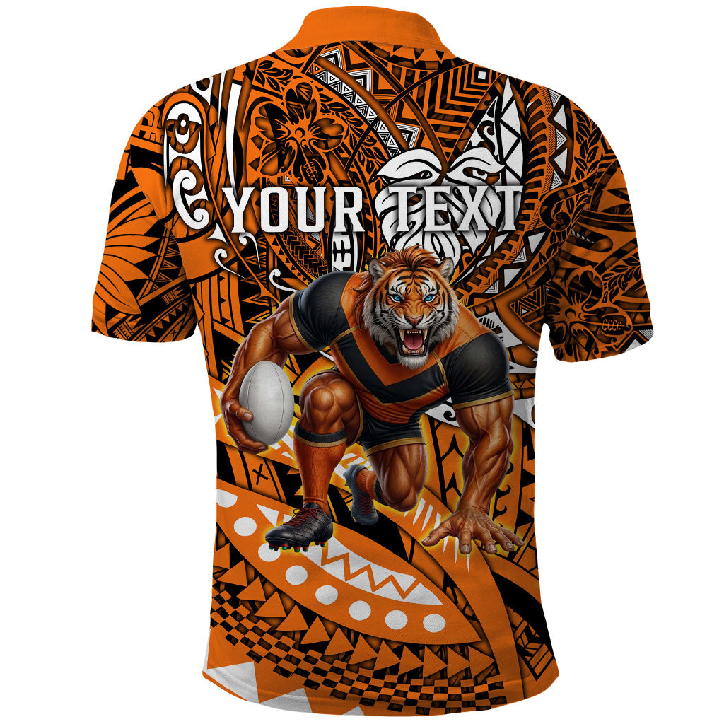 Personalised Wests Tigers Polo Shirt Polynesian Tribal Art Style With Powerful Tiger Mascot