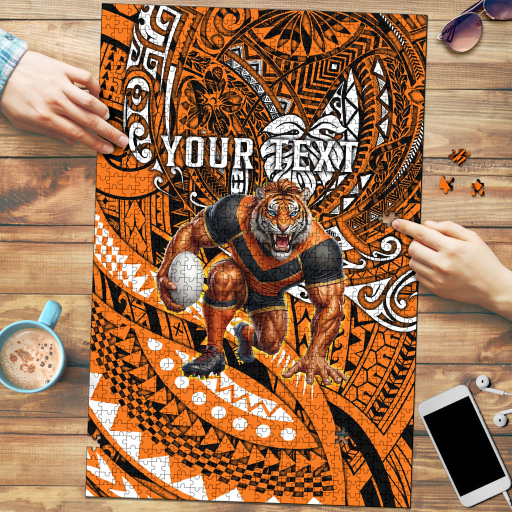 Personalised Wests Tigers Puzzle Polynesian Tribal Art Style With Powerful Tiger Mascot
