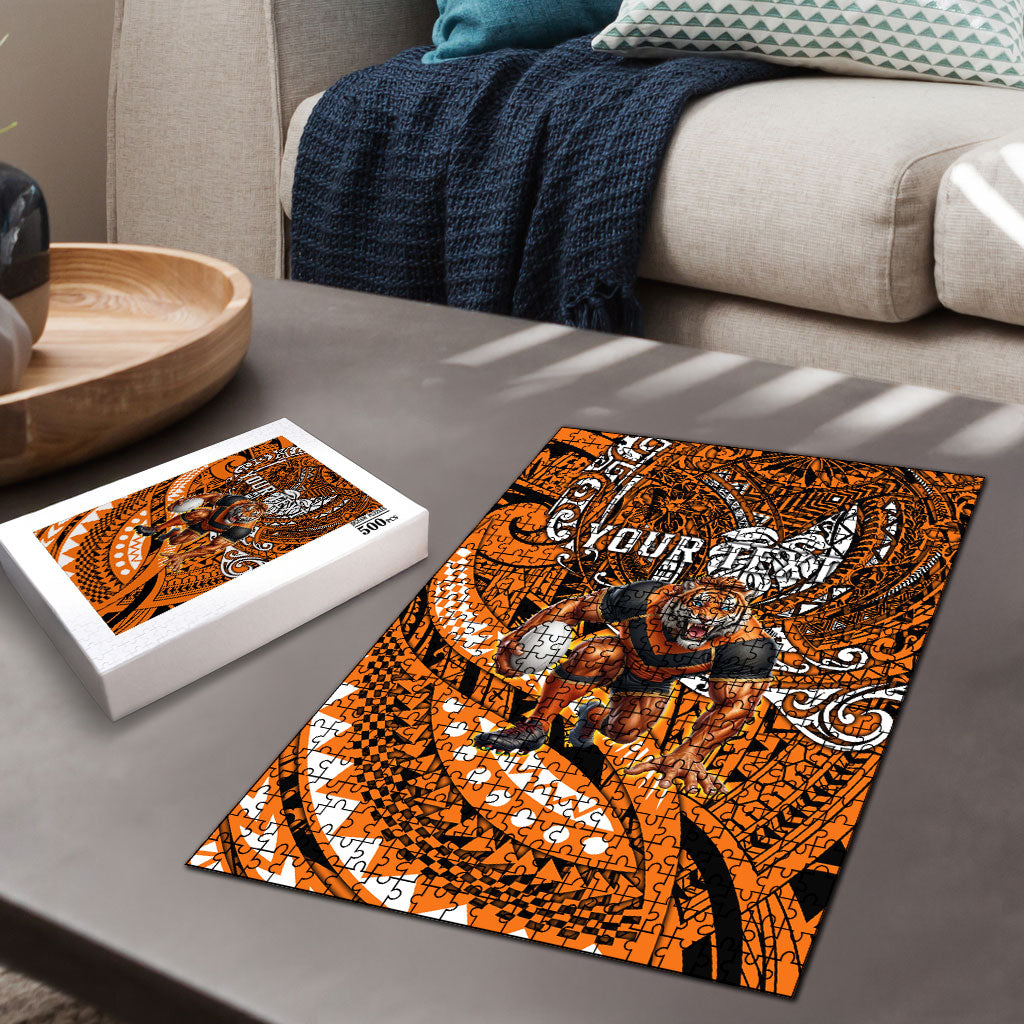 Personalised Wests Tigers Puzzle Polynesian Tribal Art Style With Powerful Tiger Mascot