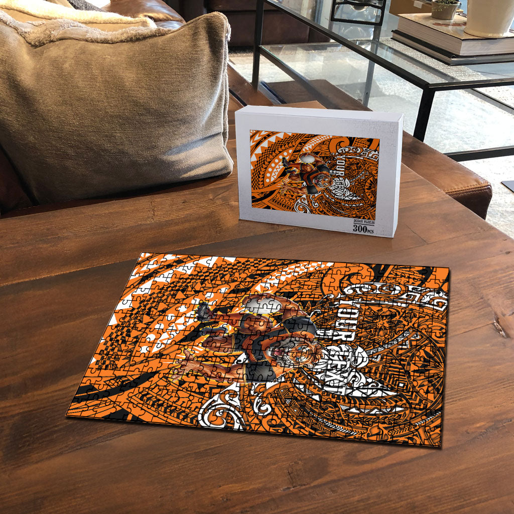 Personalised Wests Tigers Puzzle Polynesian Tribal Art Style With Powerful Tiger Mascot