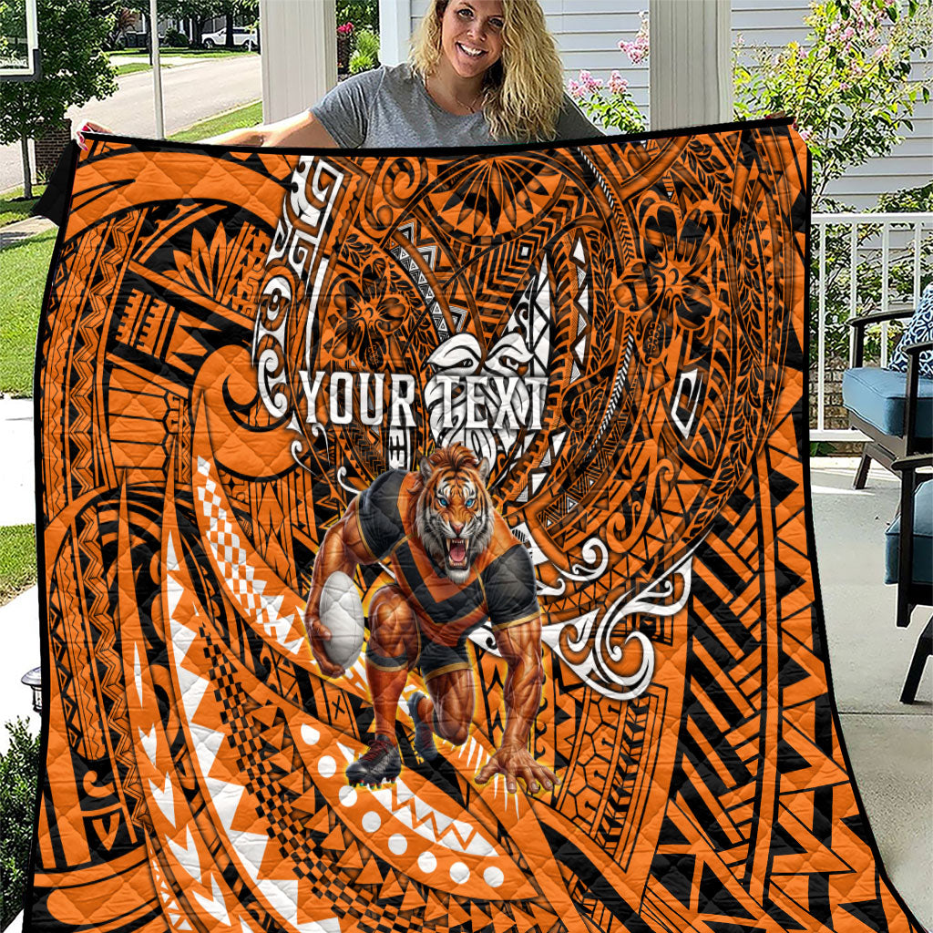 Personalised Wests Tigers Quilt Polynesian Tribal Art Style With Powerful Tiger Mascot
