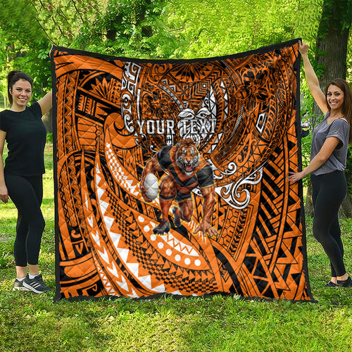 Personalised Wests Tigers Quilt Polynesian Tribal Art Style With Powerful Tiger Mascot