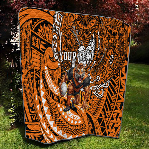 Personalised Wests Tigers Quilt Polynesian Tribal Art Style With Powerful Tiger Mascot