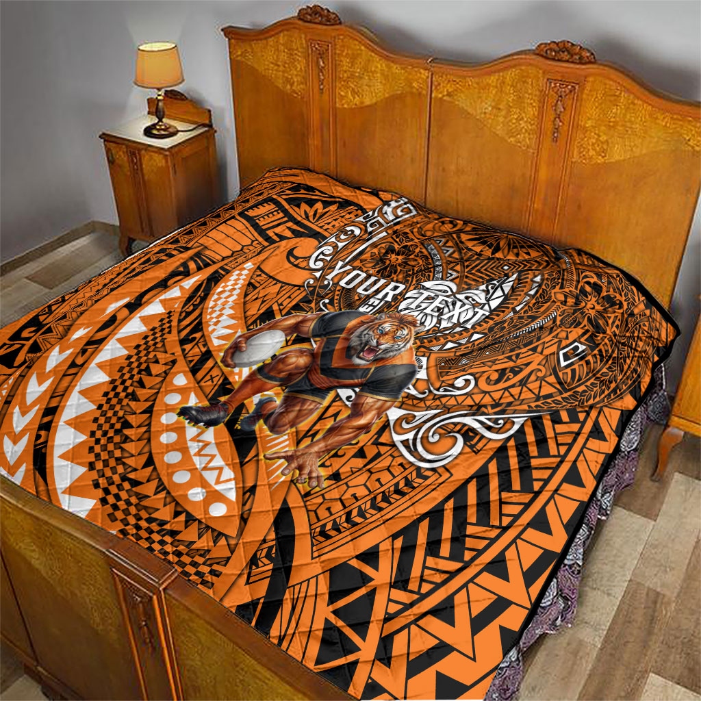 Personalised Wests Tigers Quilt Polynesian Tribal Art Style With Powerful Tiger Mascot