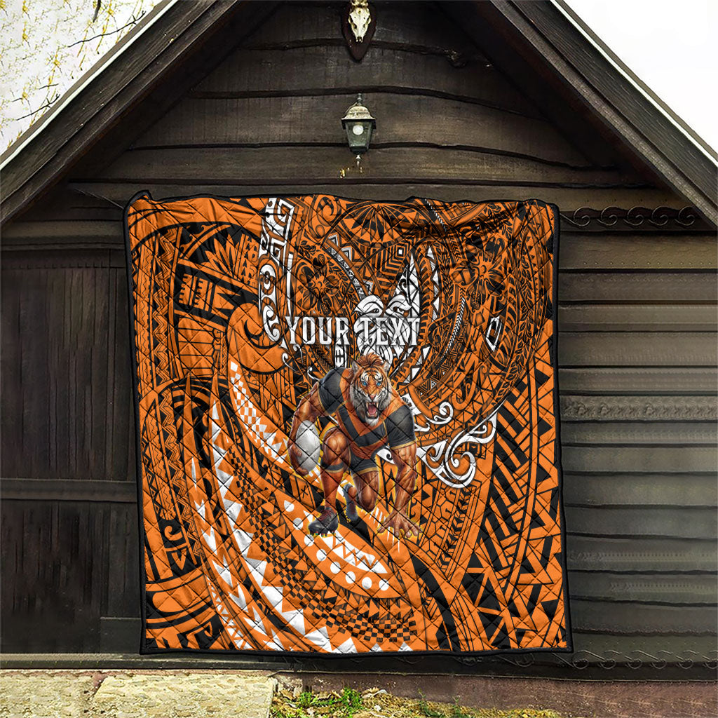 Personalised Wests Tigers Quilt Polynesian Tribal Art Style With Powerful Tiger Mascot