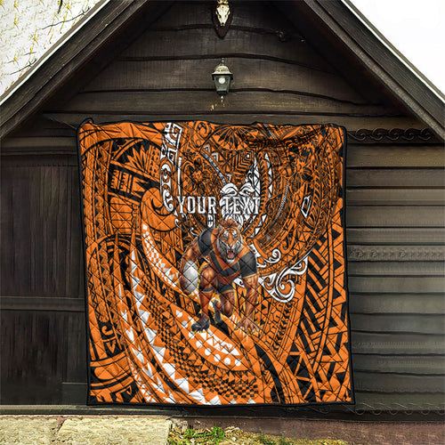Personalised Wests Tigers Quilt Polynesian Tribal Art Style With Powerful Tiger Mascot