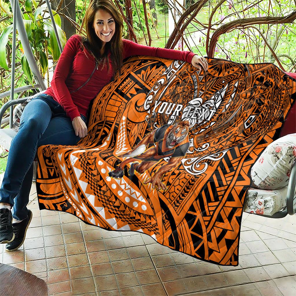 Personalised Wests Tigers Quilt Polynesian Tribal Art Style With Powerful Tiger Mascot