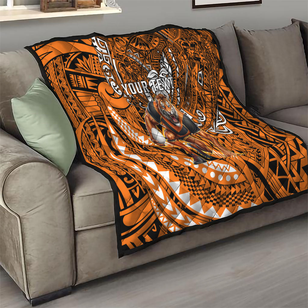 Personalised Wests Tigers Quilt Polynesian Tribal Art Style With Powerful Tiger Mascot