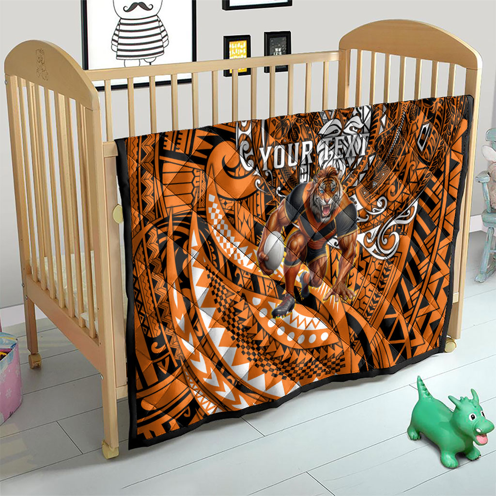 Personalised Wests Tigers Quilt Polynesian Tribal Art Style With Powerful Tiger Mascot