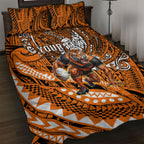 Personalised Wests Tigers Quilt Bed Set Polynesian Tribal Art Style With Powerful Tiger Mascot