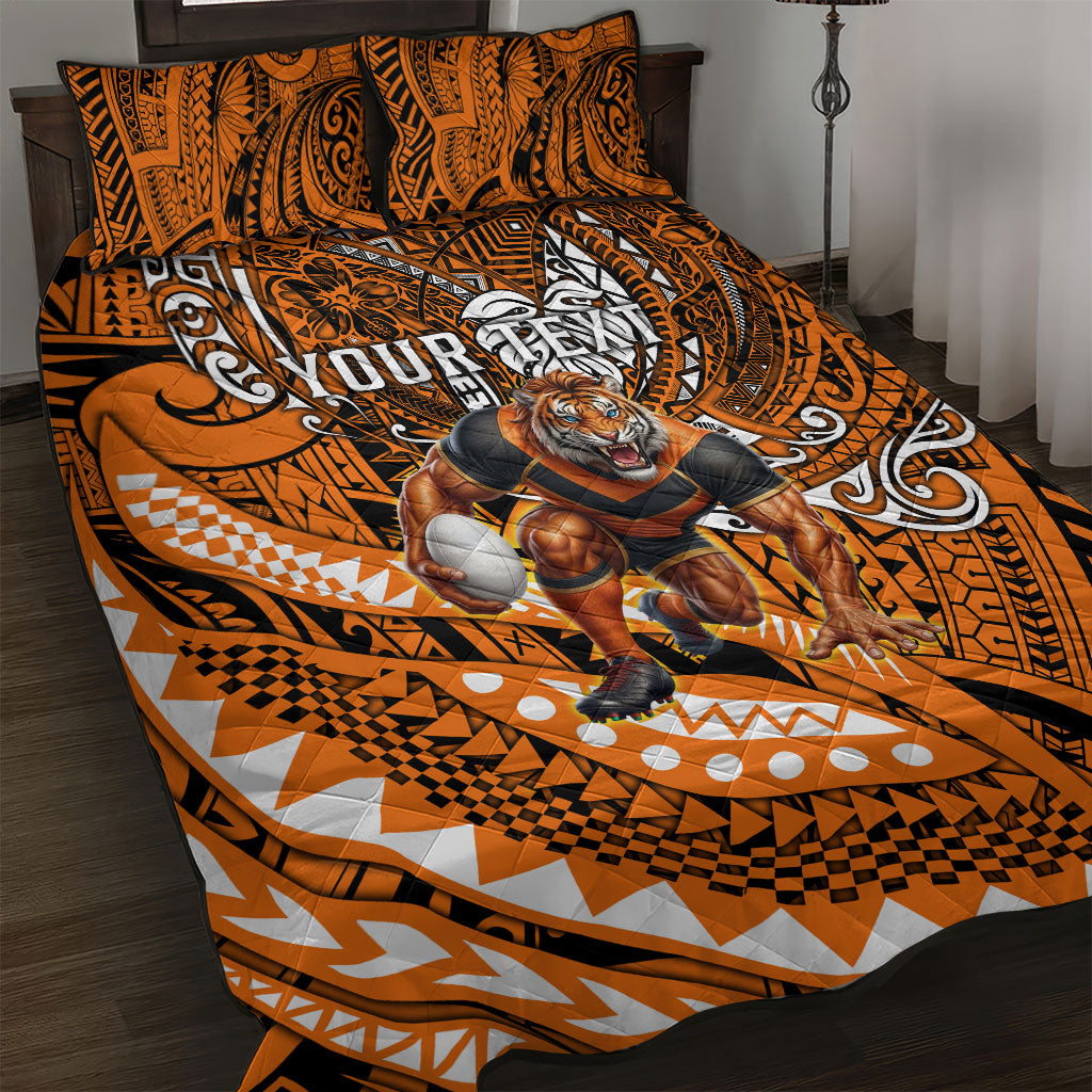 Personalised Wests Tigers Quilt Bed Set Polynesian Tribal Art Style With Powerful Tiger Mascot