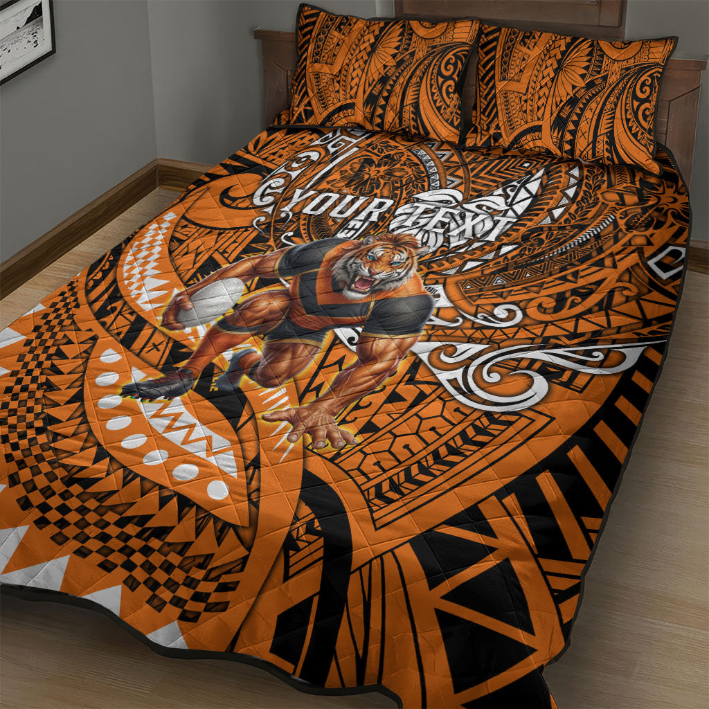 Personalised Wests Tigers Quilt Bed Set Polynesian Tribal Art Style With Powerful Tiger Mascot