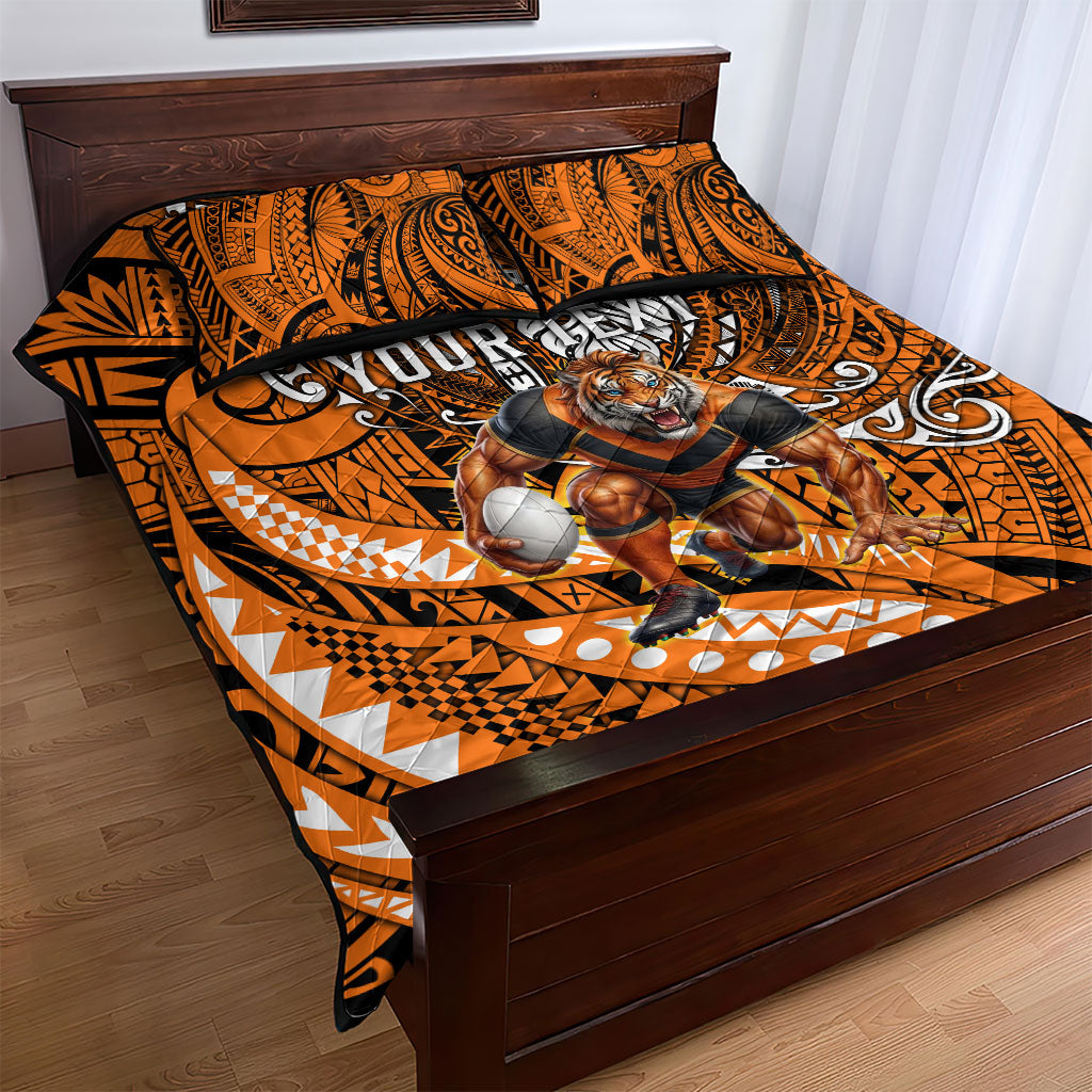 Personalised Wests Tigers Quilt Bed Set Polynesian Tribal Art Style With Powerful Tiger Mascot