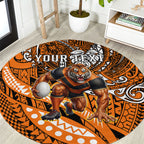 Personalised Wests Tigers Round Carpet Polynesian Tribal Art Style With Powerful Tiger Mascot