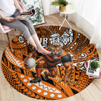 Personalised Wests Tigers Round Carpet Polynesian Tribal Art Style With Powerful Tiger Mascot