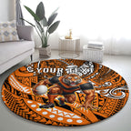 Personalised Wests Tigers Round Carpet Polynesian Tribal Art Style With Powerful Tiger Mascot