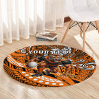 Personalised Wests Tigers Round Carpet Polynesian Tribal Art Style With Powerful Tiger Mascot