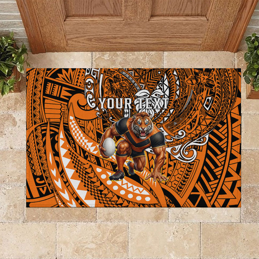 Personalised Wests Tigers Rubber Doormat Polynesian Tribal Art Style With Powerful Tiger Mascot
