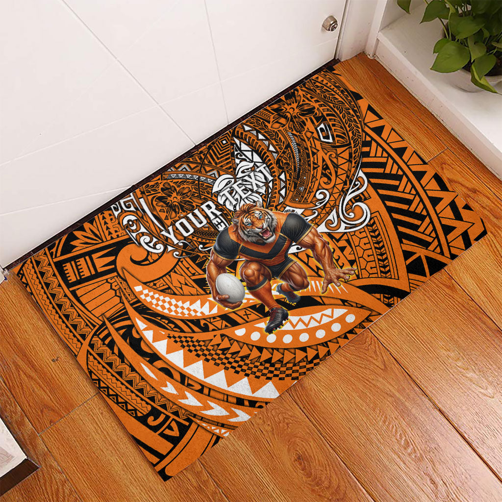 Personalised Wests Tigers Rubber Doormat Polynesian Tribal Art Style With Powerful Tiger Mascot