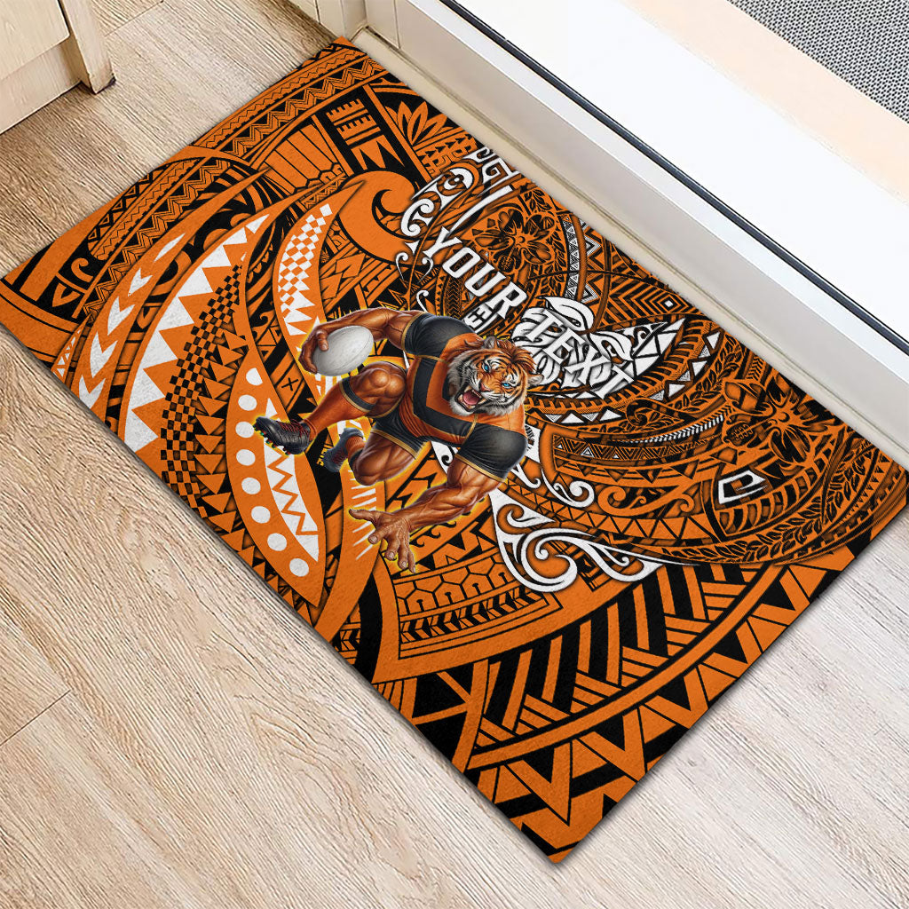 Personalised Wests Tigers Rubber Doormat Polynesian Tribal Art Style With Powerful Tiger Mascot