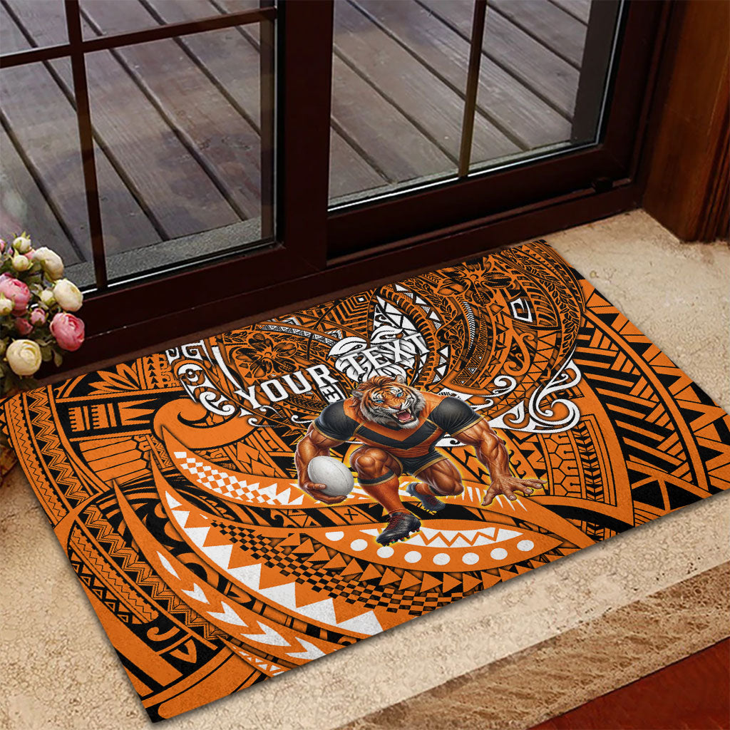 Personalised Wests Tigers Rubber Doormat Polynesian Tribal Art Style With Powerful Tiger Mascot