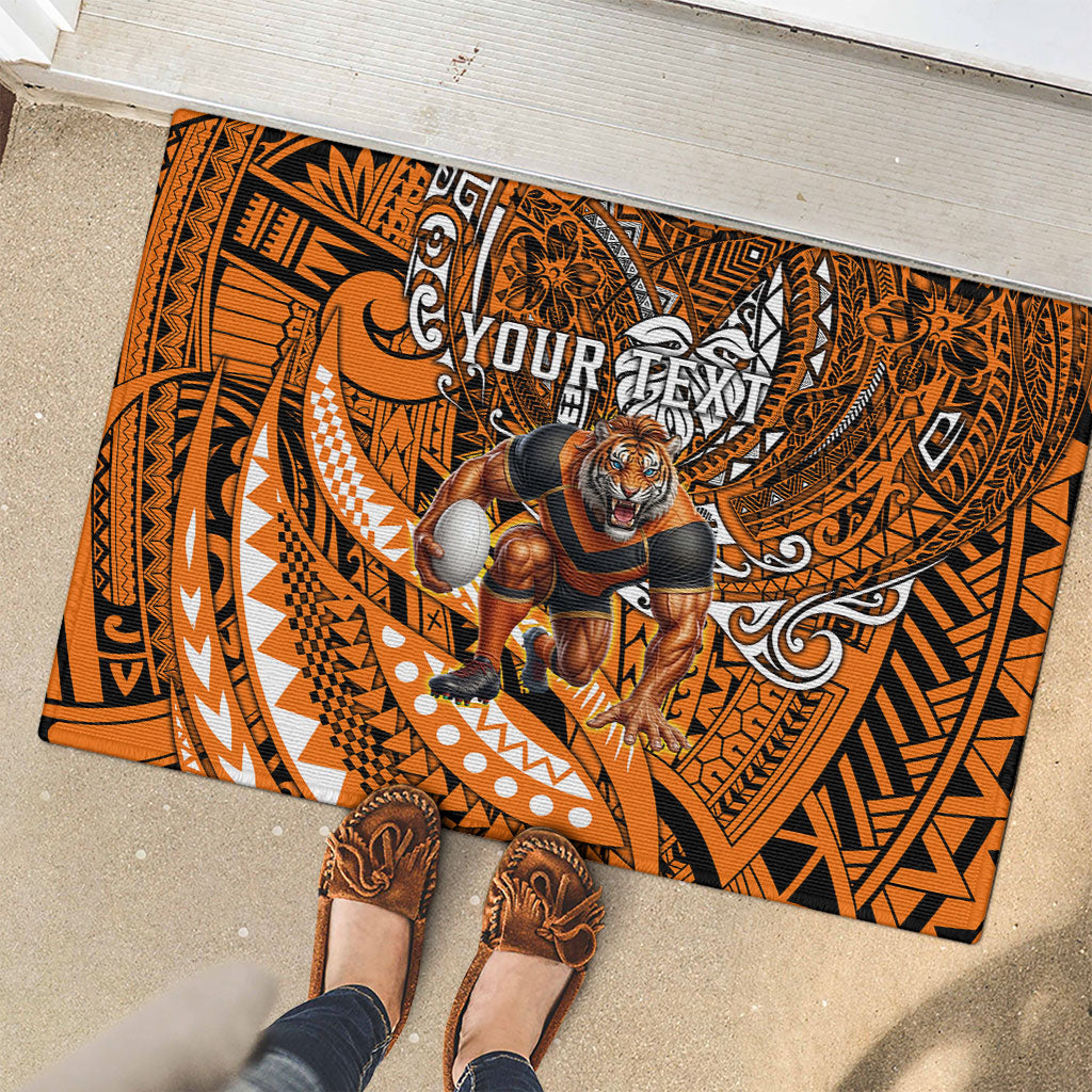 Personalised Wests Tigers Rubber Doormat Polynesian Tribal Art Style With Powerful Tiger Mascot
