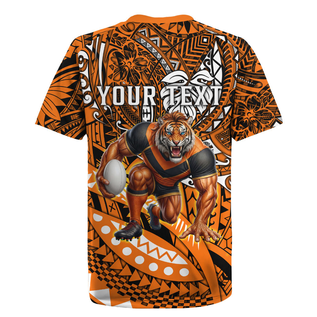 Personalised Wests Tigers Rugby Jersey Polynesian Tribal Art Style With Powerful Tiger Mascot