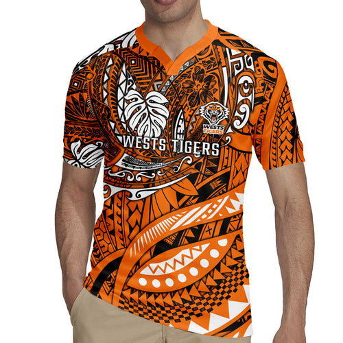 Personalised Wests Tigers Rugby Jersey Polynesian Tribal Art Style With Powerful Tiger Mascot