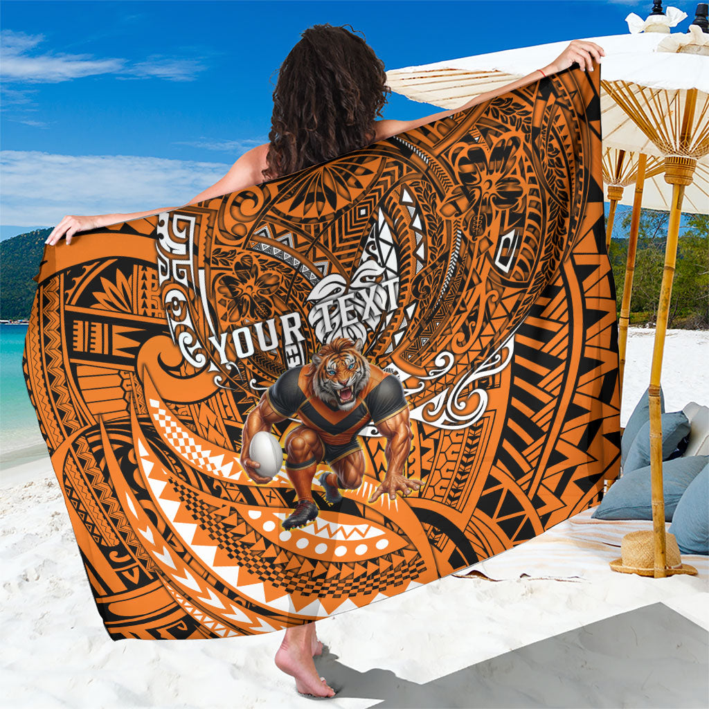 Personalised Wests Tigers Sarong Polynesian Tribal Art Style With Powerful Tiger Mascot