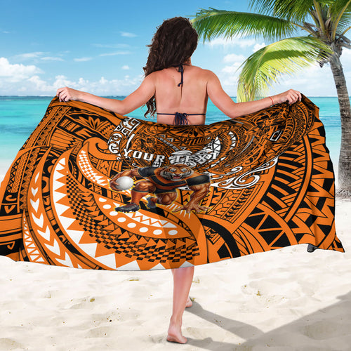 Personalised Wests Tigers Sarong Polynesian Tribal Art Style With Powerful Tiger Mascot