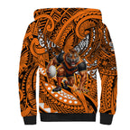 Personalised Wests Tigers Sherpa Hoodie Polynesian Tribal Art Style With Powerful Tiger Mascot