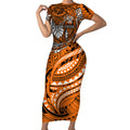 Personalised Wests Tigers Short Sleeve Bodycon Dress Polynesian Tribal Art Style With Powerful Tiger Mascot