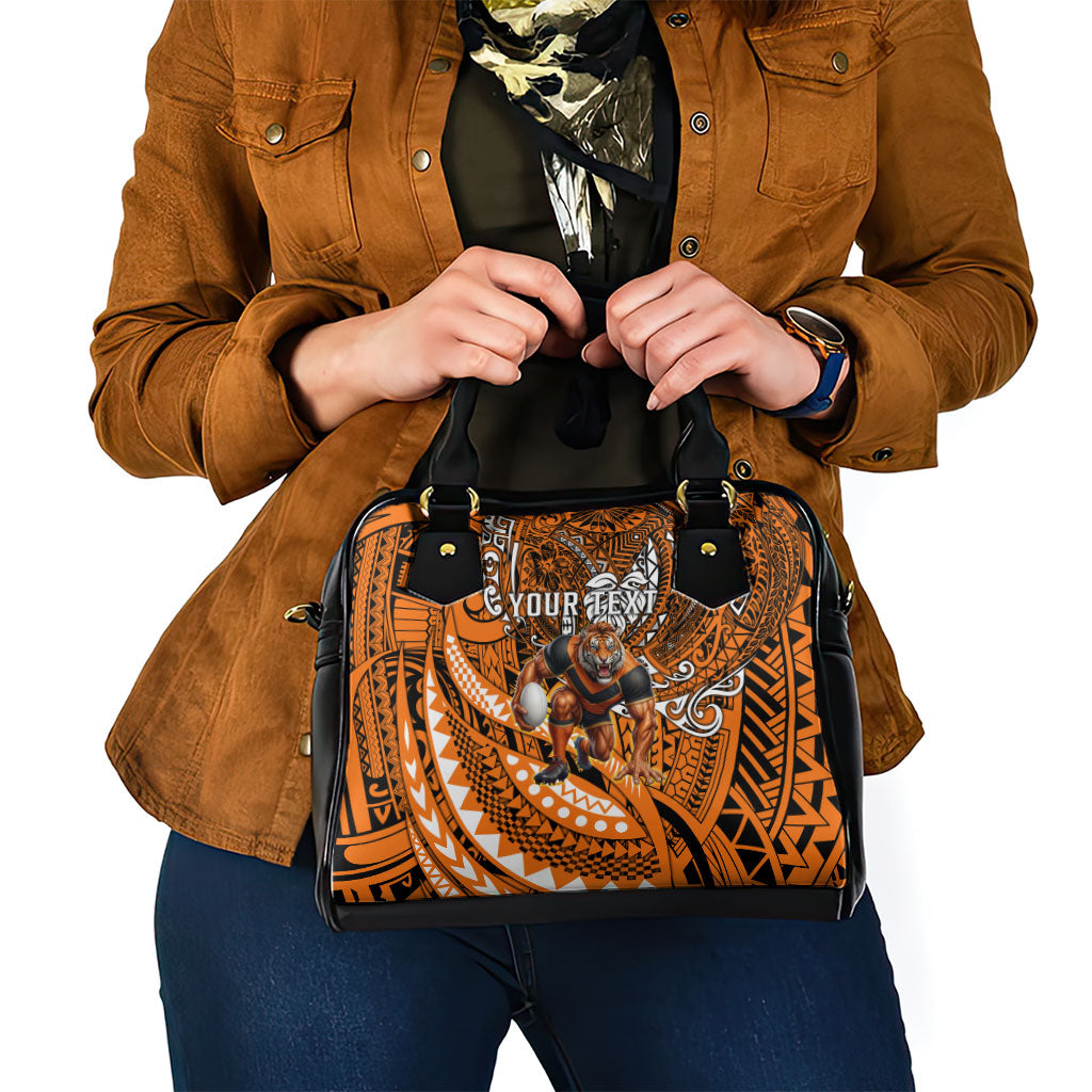 Personalised Wests Tigers Shoulder Handbag Polynesian Tribal Art Style With Powerful Tiger Mascot
