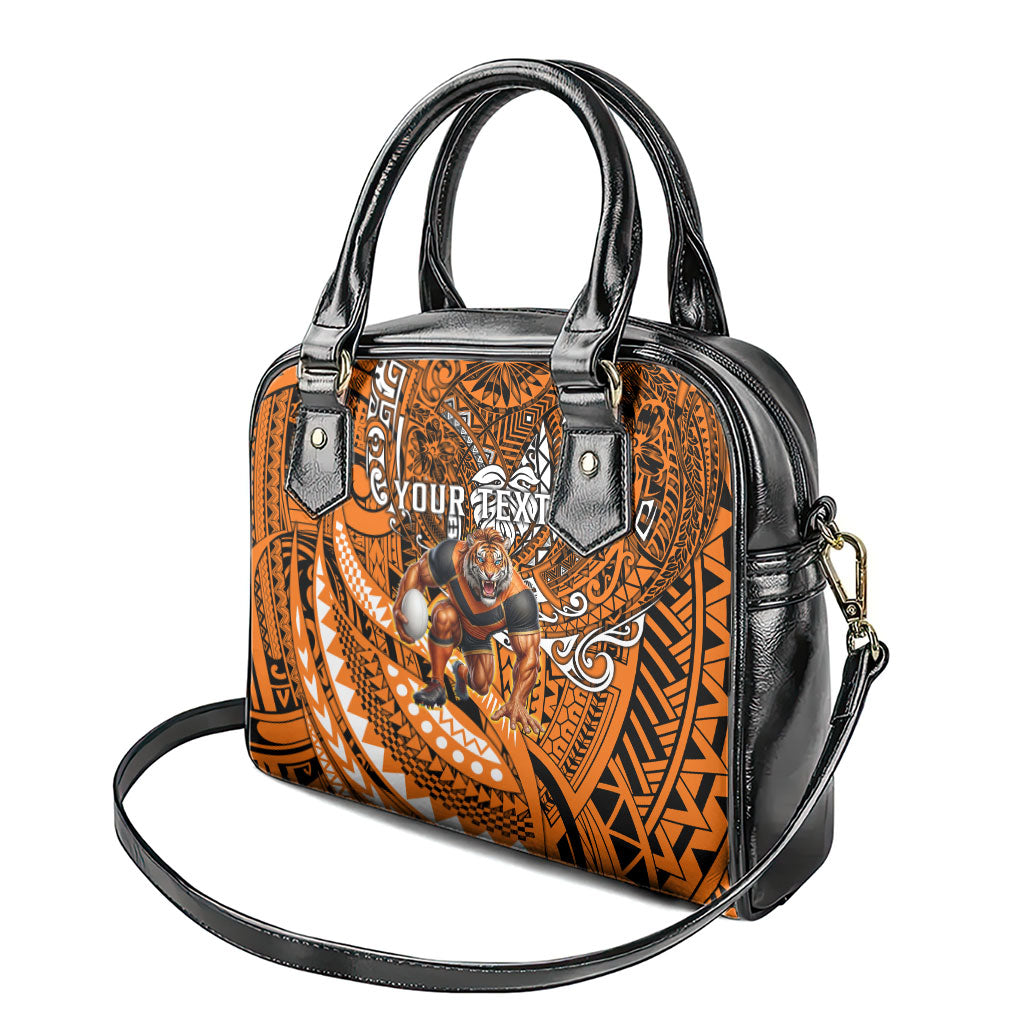 Personalised Wests Tigers Shoulder Handbag Polynesian Tribal Art Style With Powerful Tiger Mascot