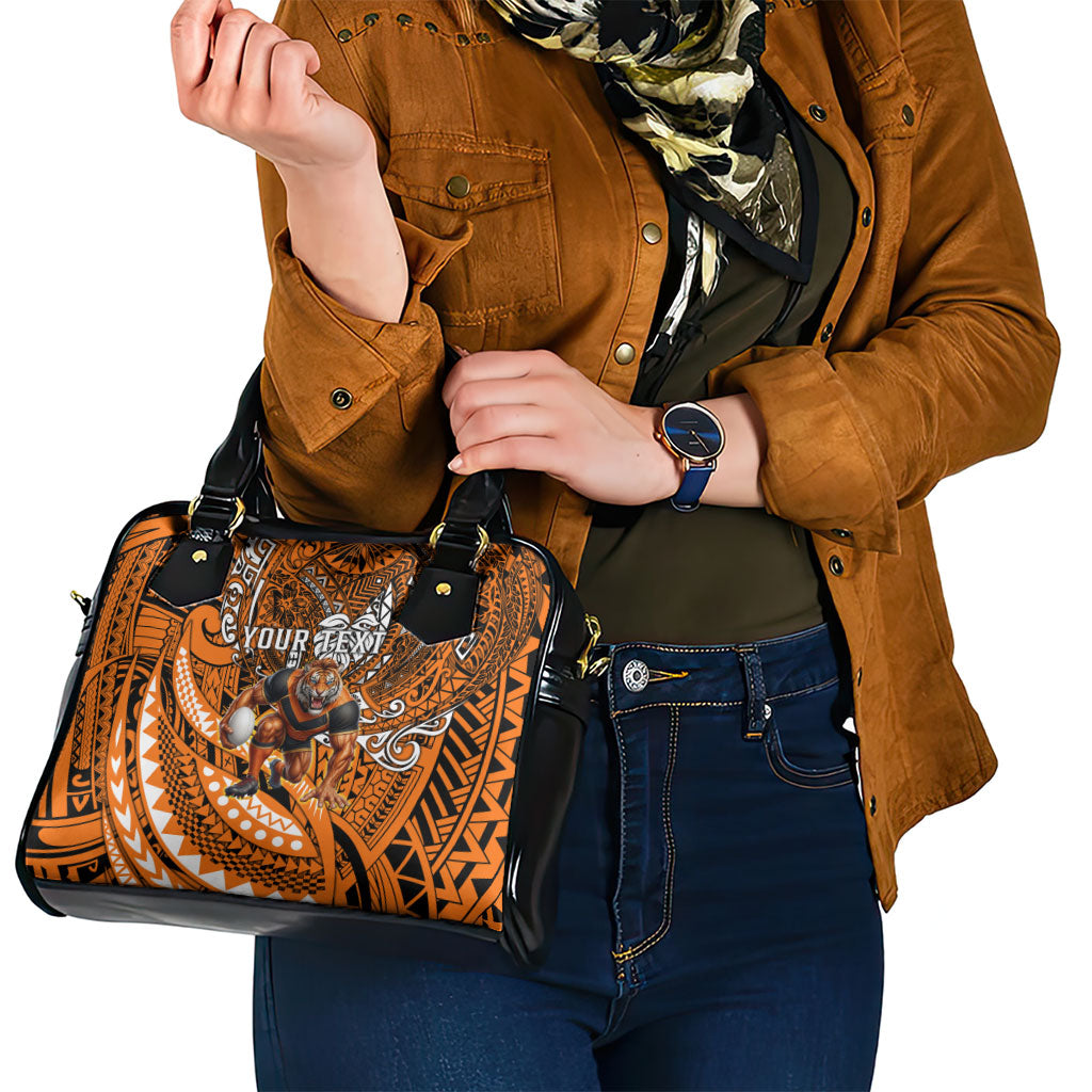 Personalised Wests Tigers Shoulder Handbag Polynesian Tribal Art Style With Powerful Tiger Mascot