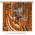 Personalised Wests Tigers Shower Curtain Polynesian Tribal Art Style With Powerful Tiger Mascot
