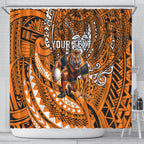 Personalised Wests Tigers Shower Curtain Polynesian Tribal Art Style With Powerful Tiger Mascot