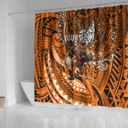 Personalised Wests Tigers Shower Curtain Polynesian Tribal Art Style With Powerful Tiger Mascot