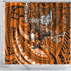 Personalised Wests Tigers Shower Curtain Polynesian Tribal Art Style With Powerful Tiger Mascot