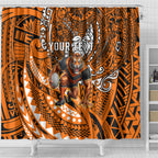 Personalised Wests Tigers Shower Curtain Polynesian Tribal Art Style With Powerful Tiger Mascot