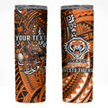 Personalised Wests Tigers Skinny Tumbler Polynesian Tribal Art Style With Powerful Tiger Mascot