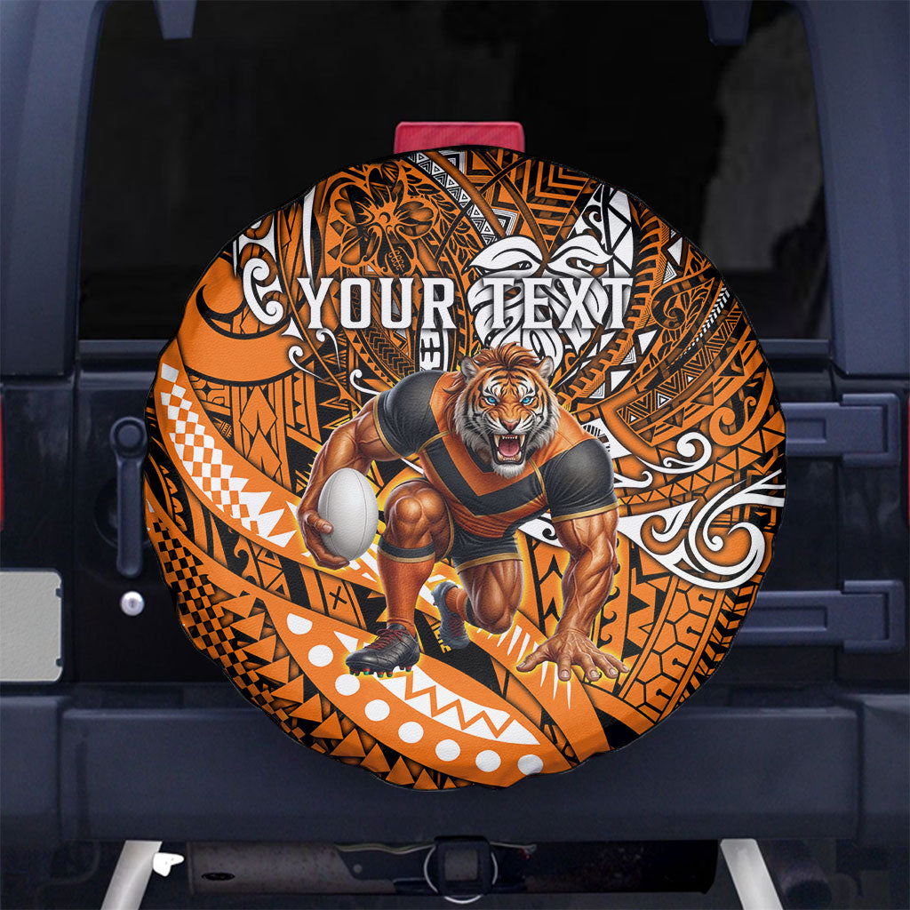 Personalised Wests Tigers Spare Tire Cover Polynesian Tribal Art Style With Powerful Tiger Mascot