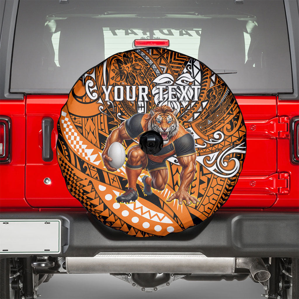 Personalised Wests Tigers Spare Tire Cover Polynesian Tribal Art Style With Powerful Tiger Mascot