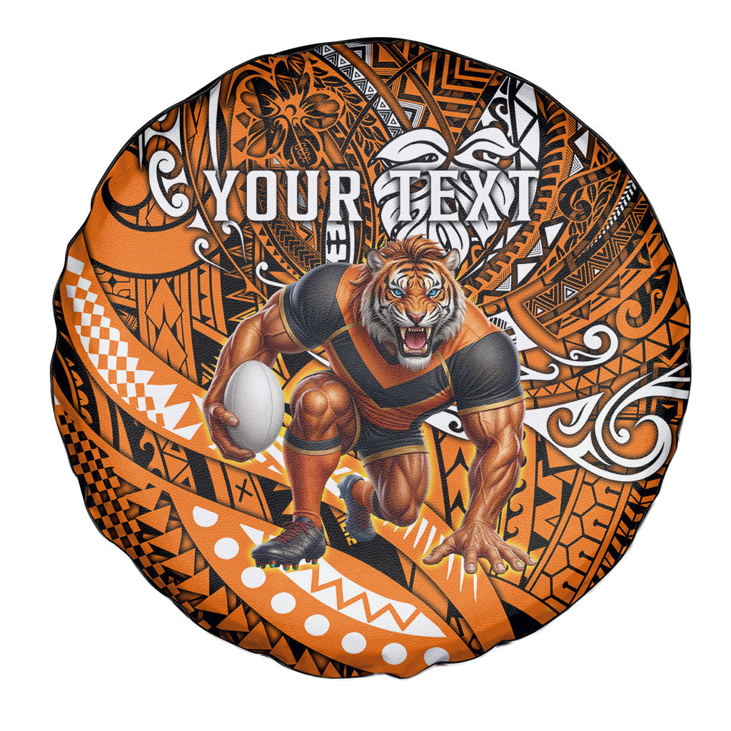 Personalised Wests Tigers Spare Tire Cover Polynesian Tribal Art Style With Powerful Tiger Mascot