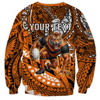 Personalised Wests Tigers Sweatshirt Polynesian Tribal Art Style With Powerful Tiger Mascot