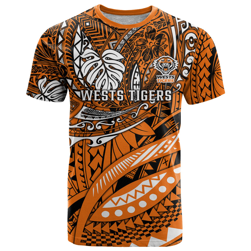 Personalised Wests Tigers T Shirt Polynesian Tribal Art Style With Powerful Tiger Mascot