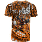 Personalised Wests Tigers T Shirt Polynesian Tribal Art Style With Powerful Tiger Mascot